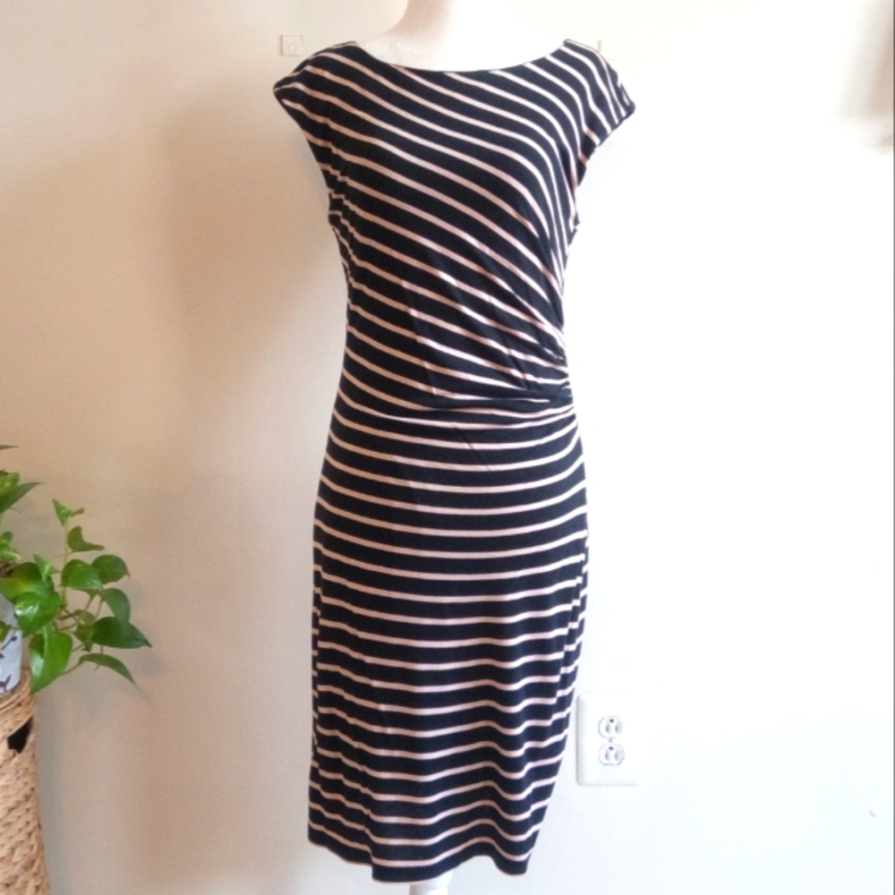 LOFT striped sheath dress (black/blush) - S
